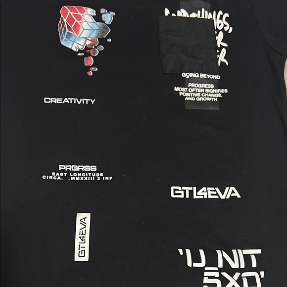 Modern Black Short Sleeve Tee with Graphic Prints - Picture 2 of 6